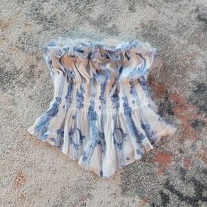 Urban Outfitters Blue and White Floral Strapless Blouse